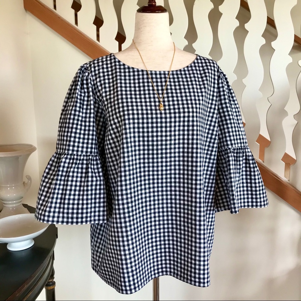 ❌SOLD Woven Cotton Boxy Gingham Ruffle Sleeve Top